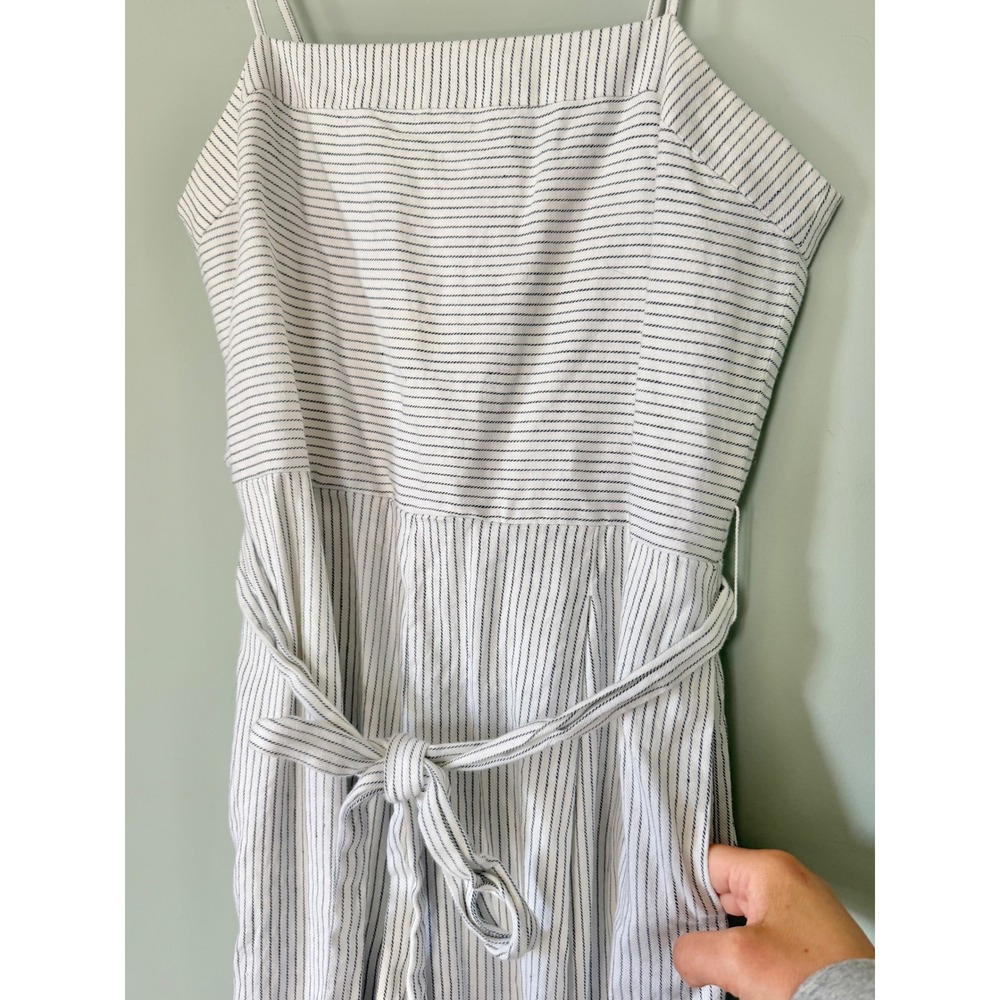 Banana Republic Cotton/Linen Wide Leg Cropped Jumpsuit White Navy Stripe Size 10 - Picture 4 of 9